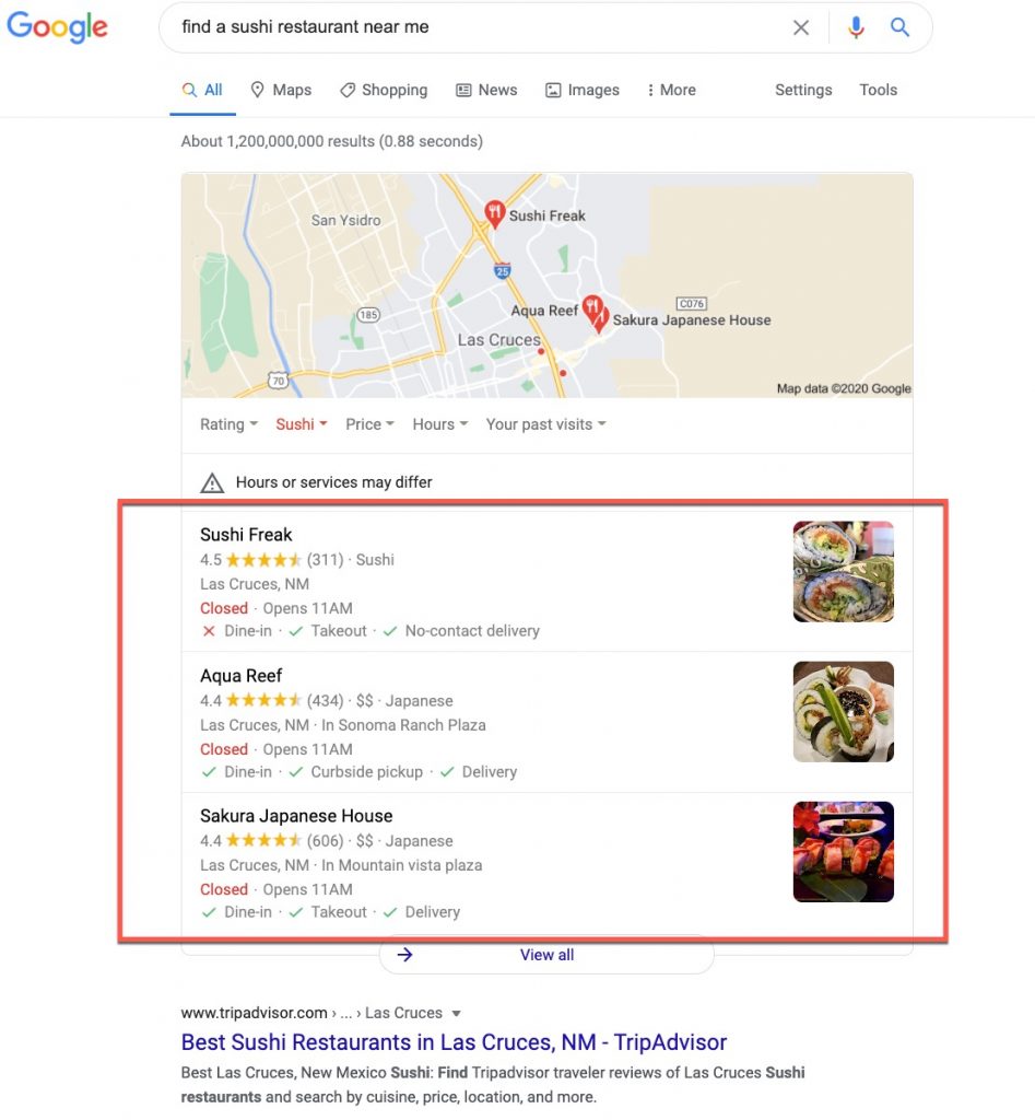Google 3 Pack Search Results